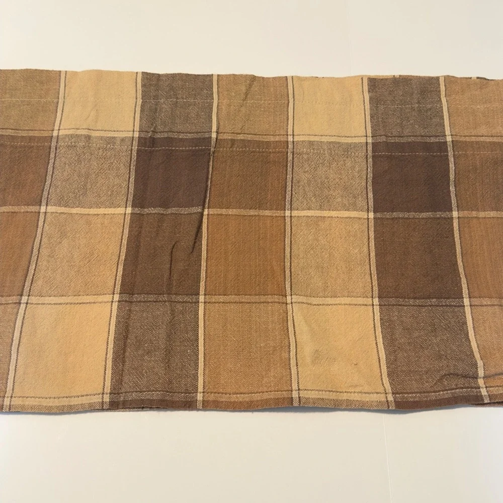 Lot of 3 Cotton Valances Brown Tan Plaid Farmhouse Rustic 62x13.5 Modern Country